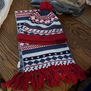 Wesc Red and Navy Hat and Scarf Set